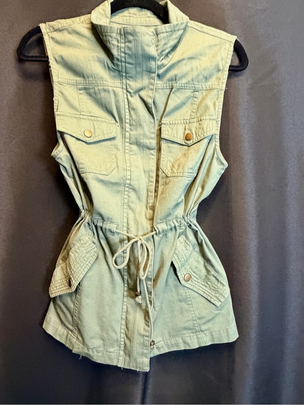 Francesca's Collections Olive Utility Sleeveless Drawstring Tunic